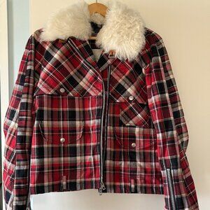 Rag & Bone Etiene Plaid Jacket with 100% Shearling Collar